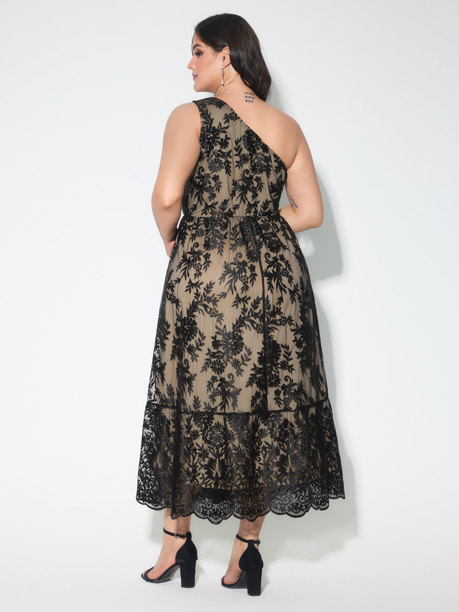 Floral One-Shoulder Waist-Defining Maxi Dress