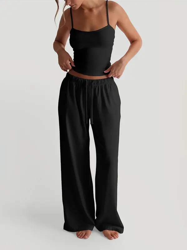 Two-Piece Set Women's Solid Color Cami Top & Pants