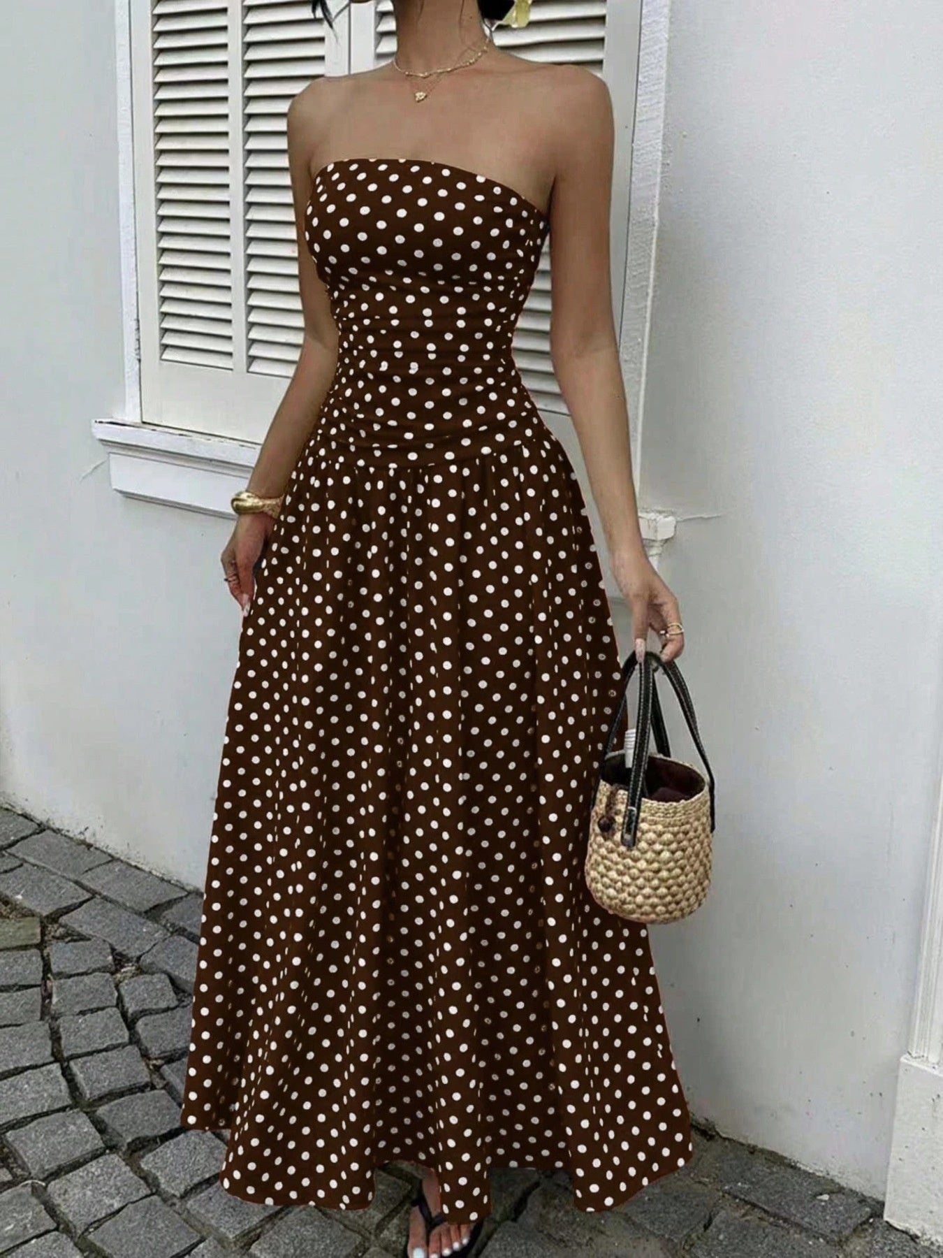 Polka Dot Strapless Maxi Dress