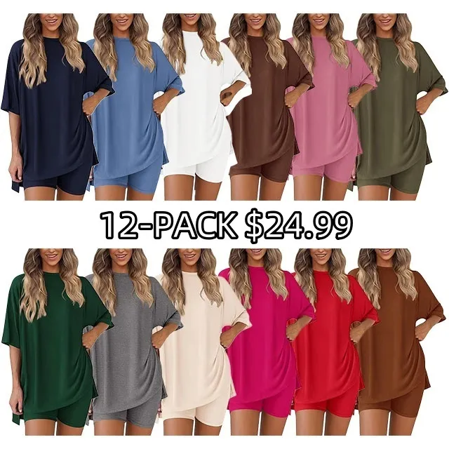 🔥Women's Two Piece Lounge Set Summer Casual Oversized Shirts Biker Shorts