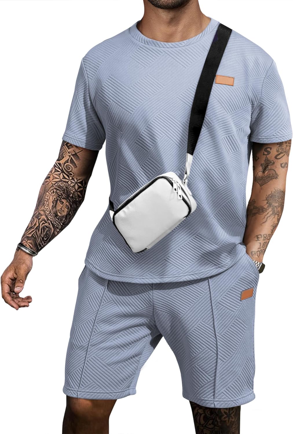 Men's Casual T-Shirts and Shorts Set Summer Jacquard Outfits Short Sleeve Polo Suit 2 Piece Shorts Sweatsuits