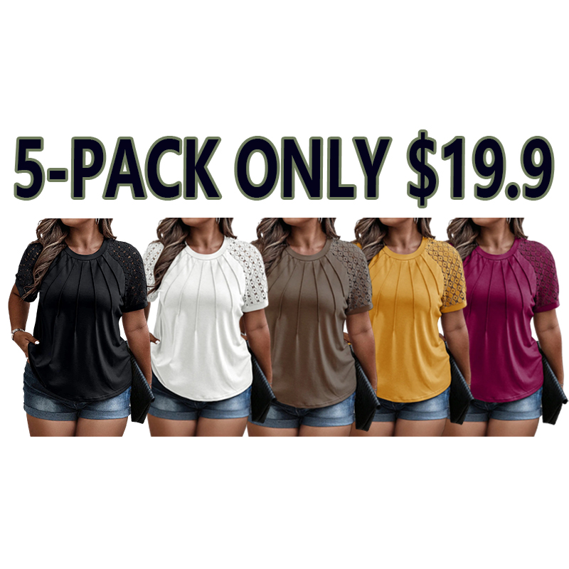 Plus Size Summer Lace Short Sleeve Tunic Top