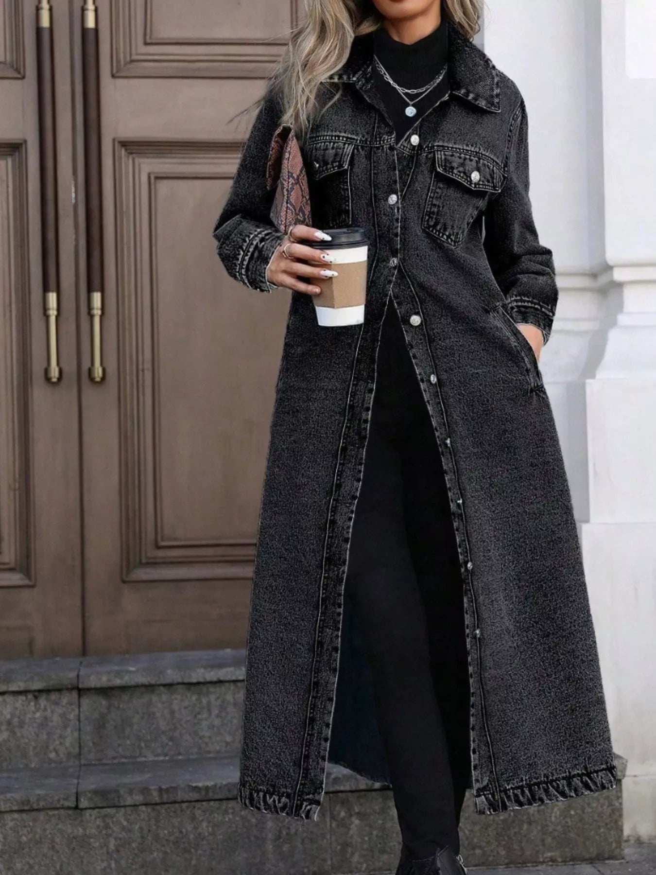 Longline Button-Front Denim Jacket