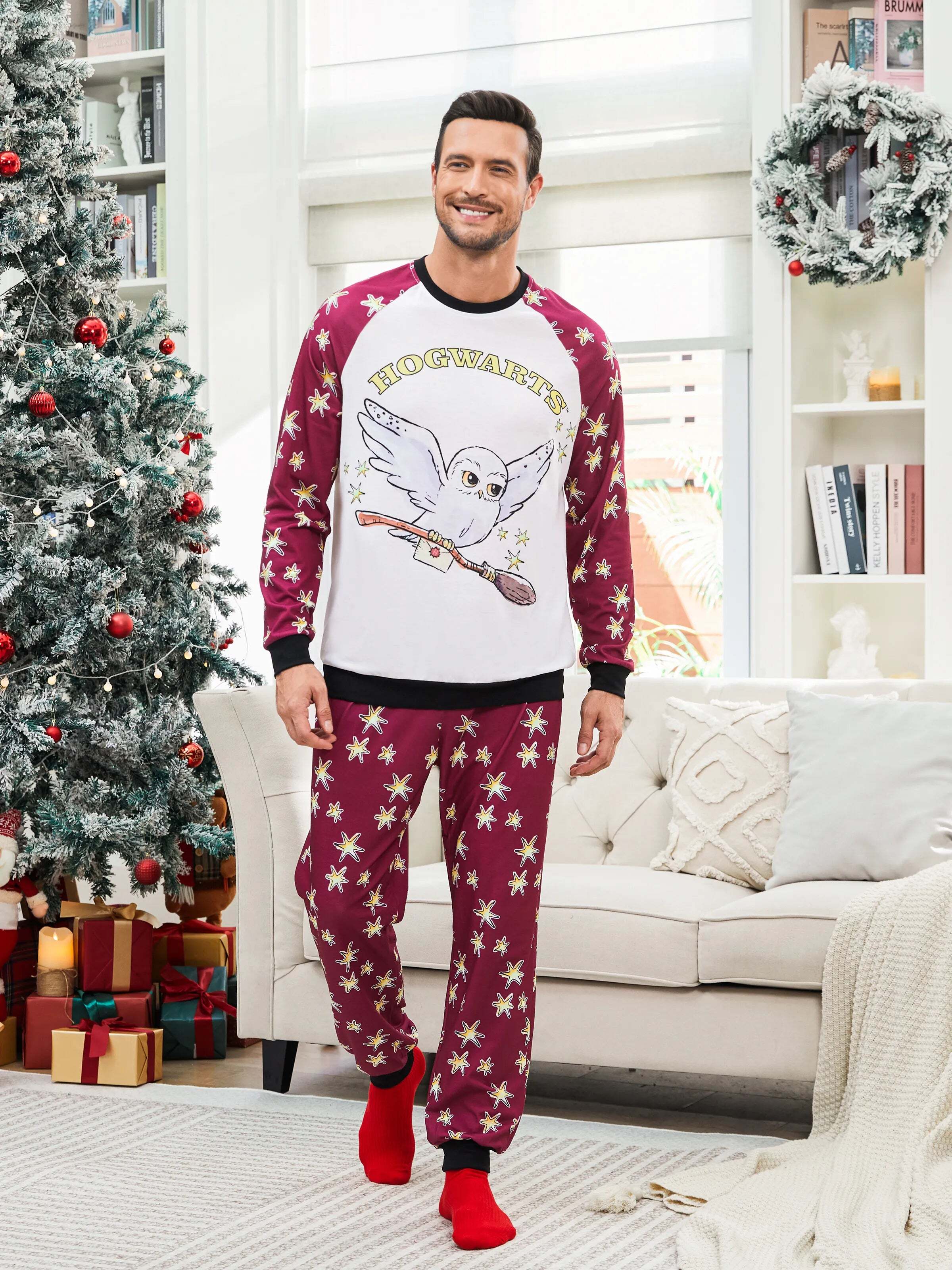 Christmas Family Matching Hedwig Print Pajamas Sets with Christmas Socks