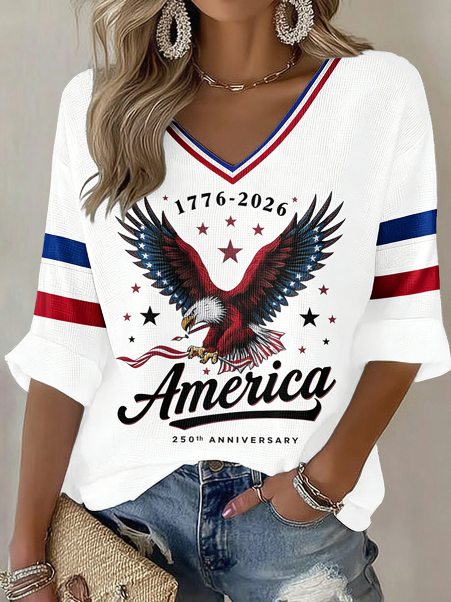 Eagle V-Neck Top For 250Th Anniversary Of Freedom In The United States