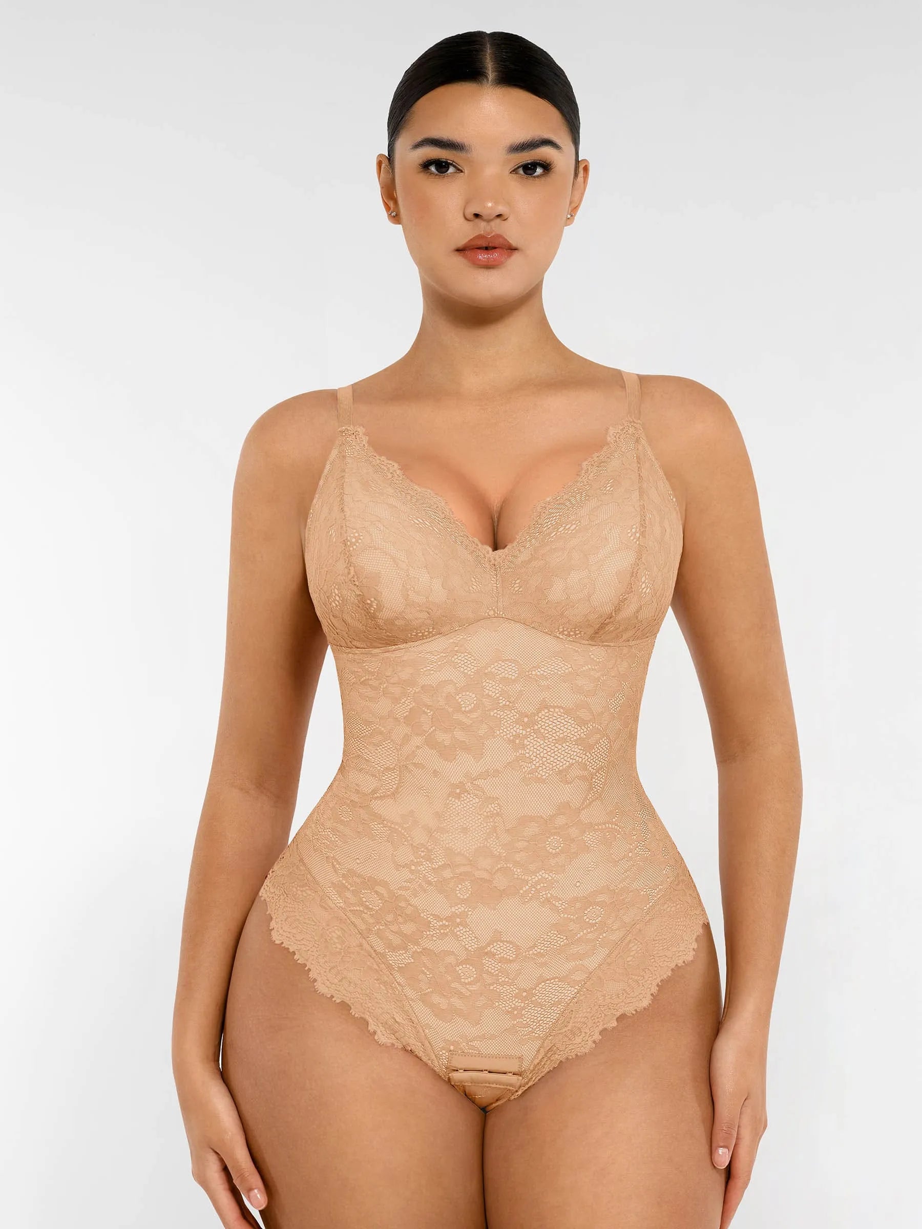 Feelingirl Lace V Neck Full Bodysuit
