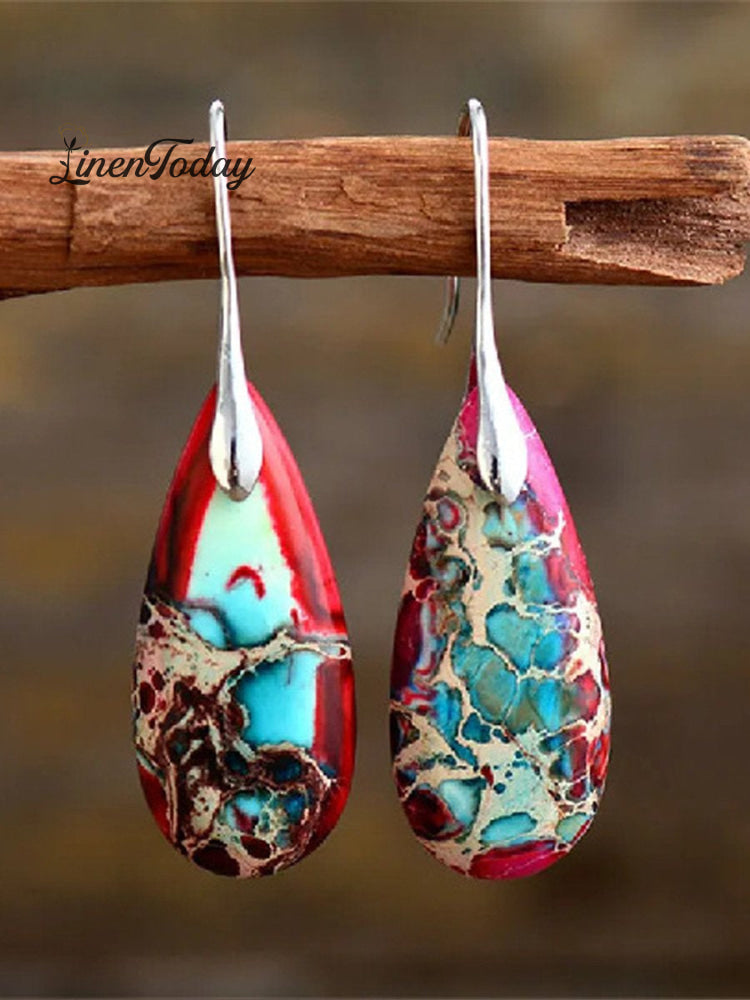 Women's Natural Teardrop Shape Emperor Stone Earrings