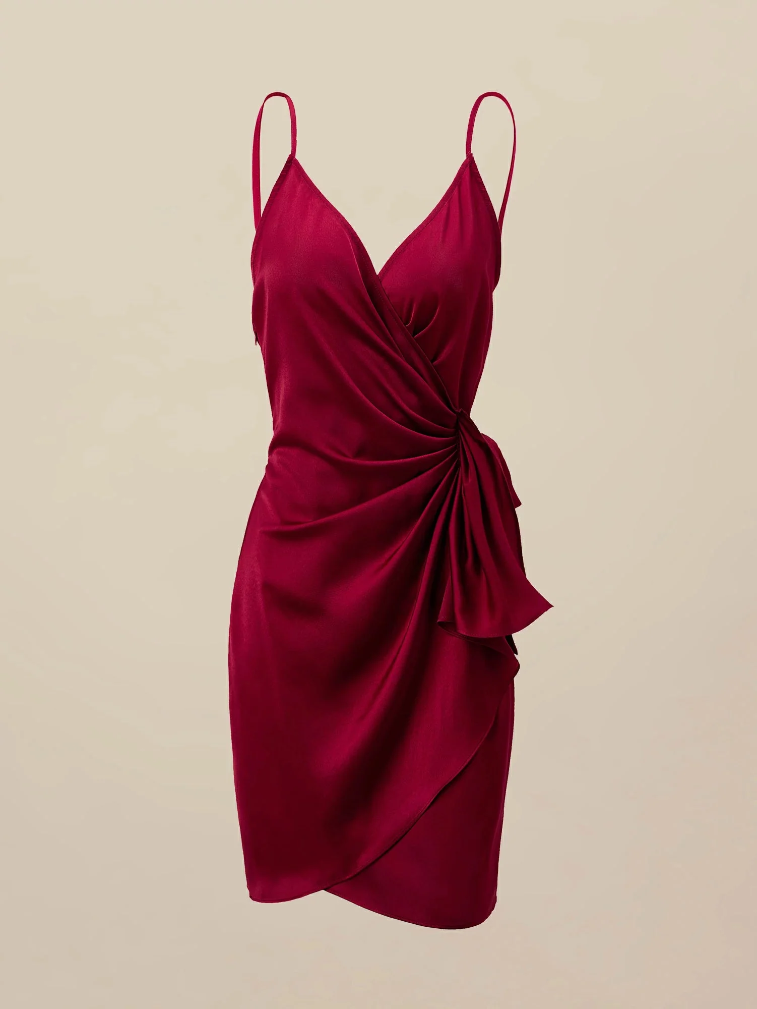 85% Acetate Satin Wrap Dress