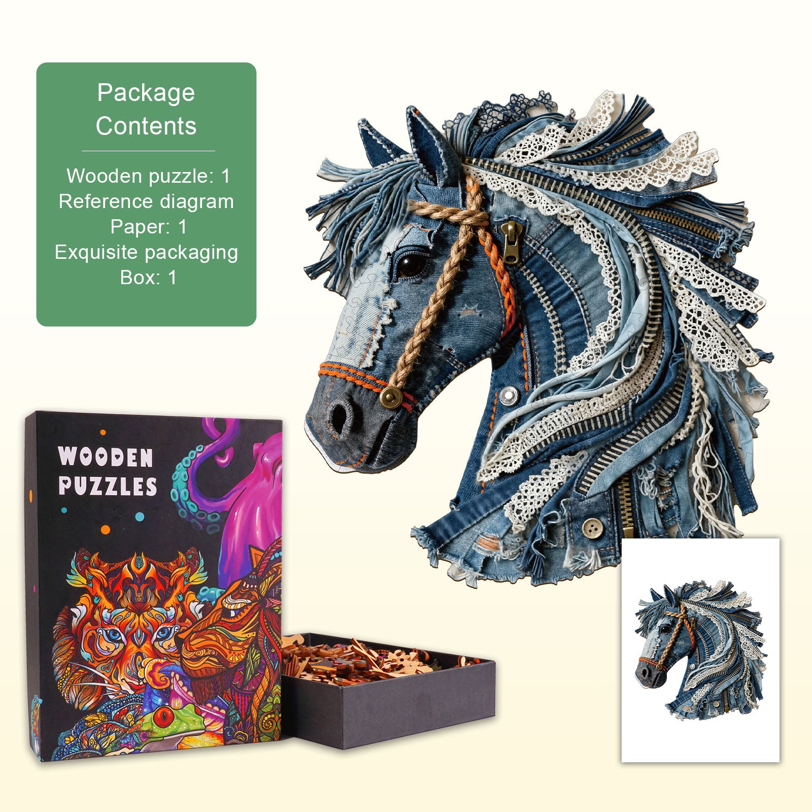 Denim Horse Wooden Jigsaw Puzzle