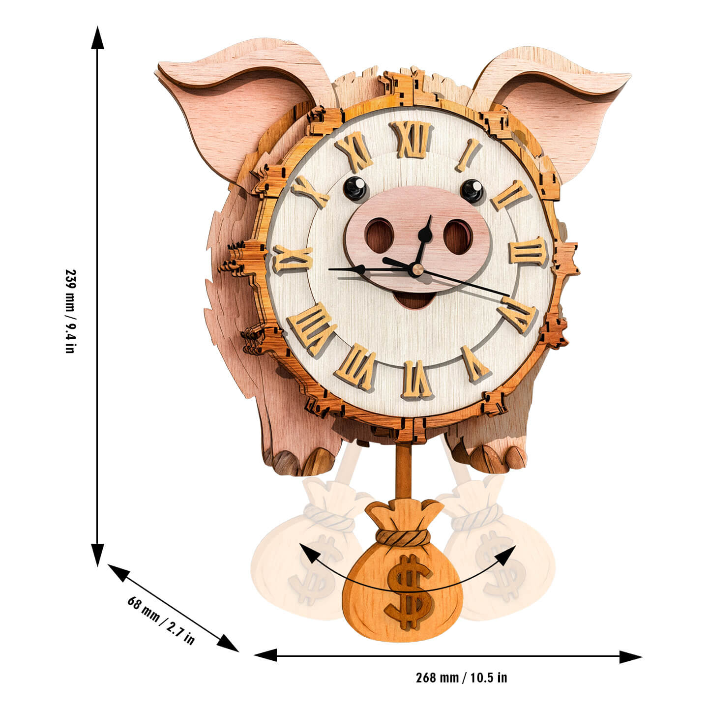 Pig â€“ DIY Wooden Clock, 3D Puzzle Craft Kit