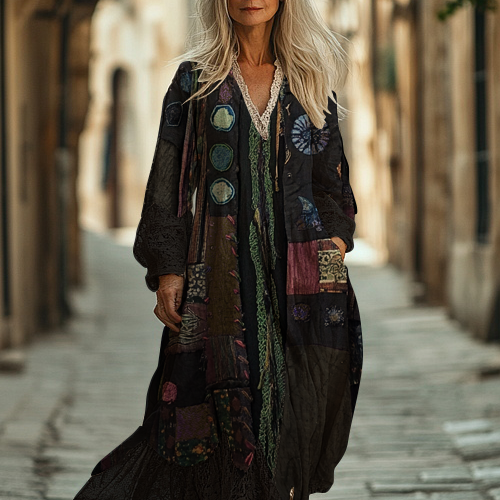 Ethnic Embroidery Vintage Casual Linen Dress 8040