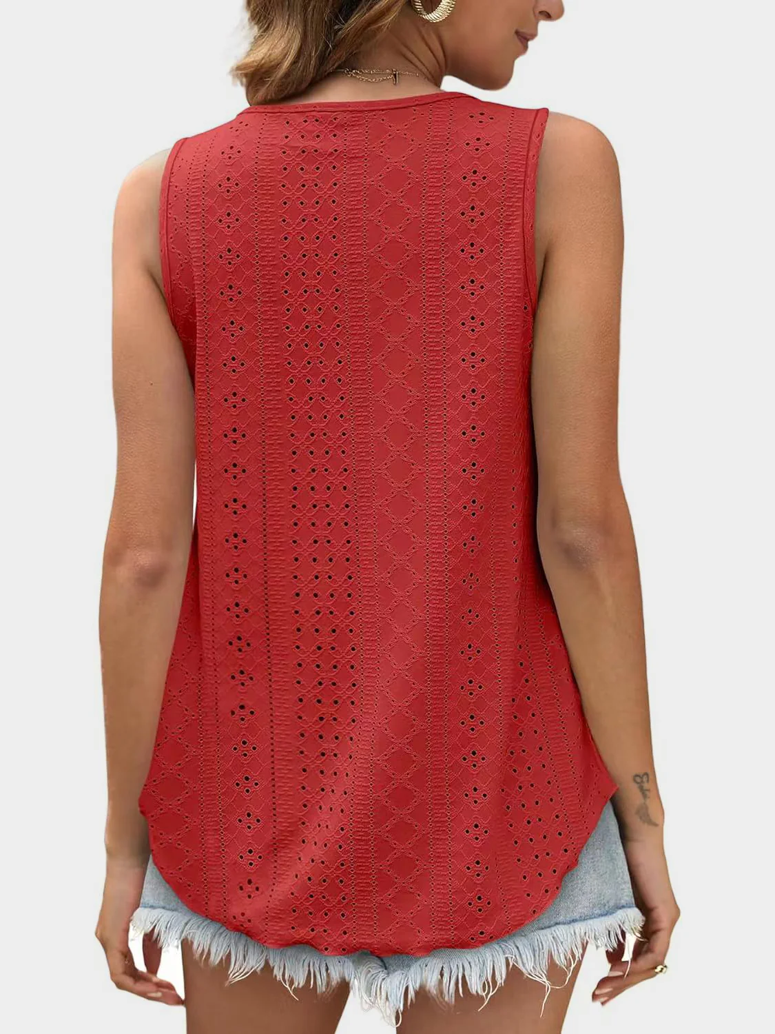 Eyelet Round Neck Tank (multiple color options)
