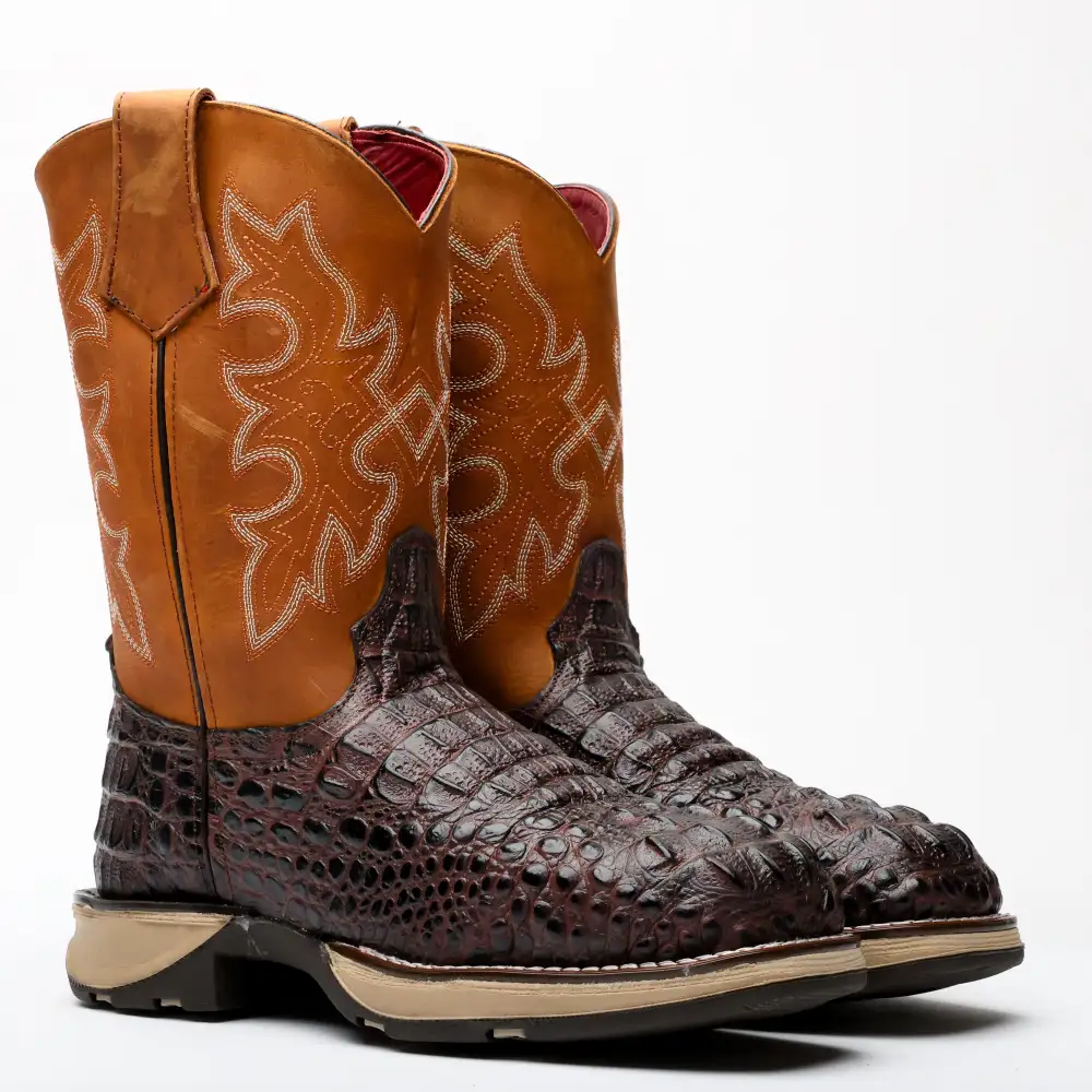 Brown Caiman Neck Leather Boots With 3D Lightweight Sole - Composite Toe