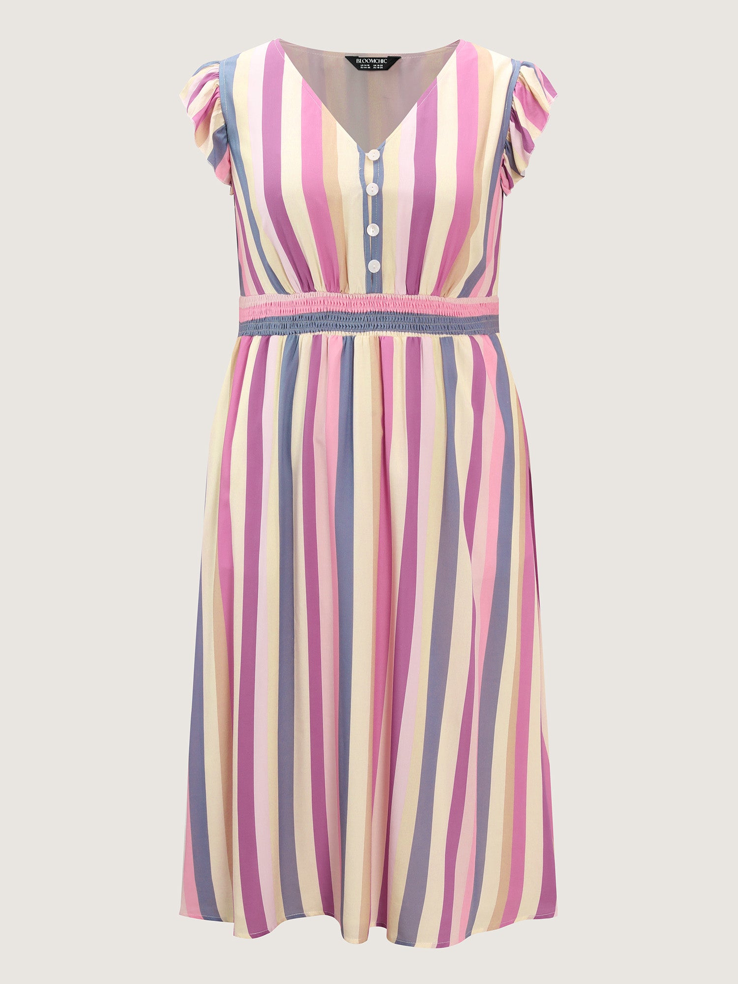 Striped Babydoll Flutter Sleeve Midi Dress