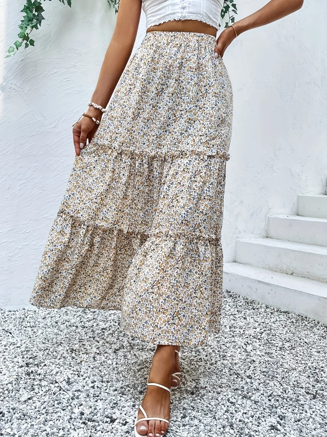 Frill Tiered Printed Skirt