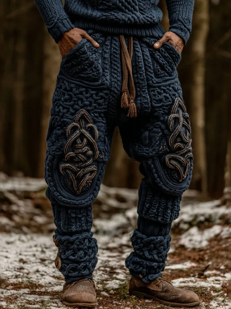 Men's Viking Tribal Celtic Symmetrical Pattern Art Cozy Knit Pants