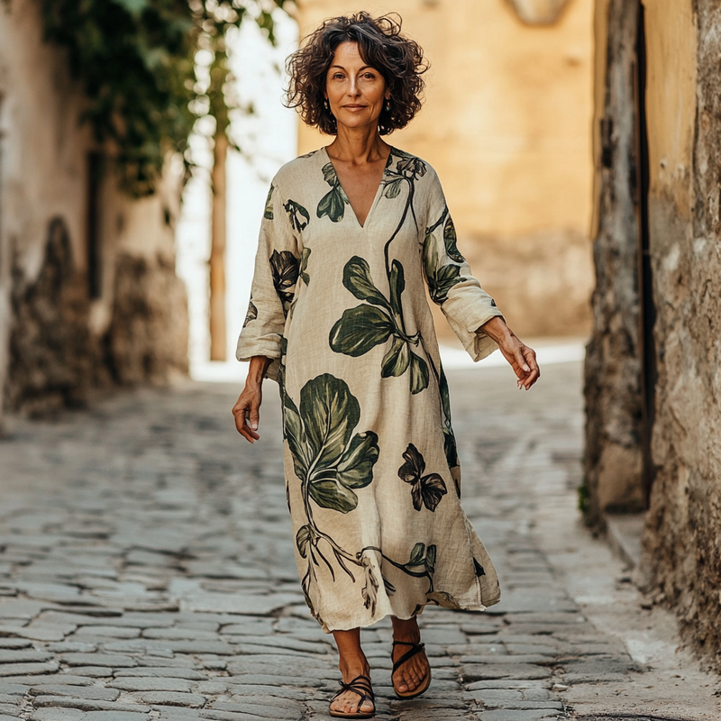 Vintage Loose Linen Patchwork Dress c2af