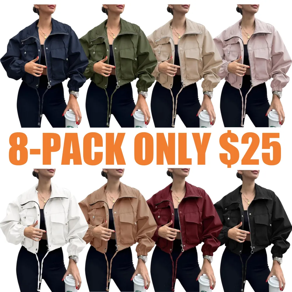 Women's Solid Zip Up Crop Jacket