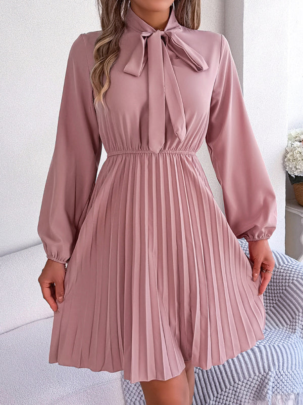Autumn And Winter Tie Waist Long Sleeve Pleated Skirt