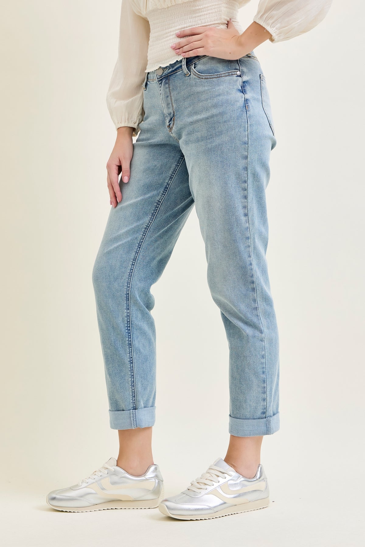 Laney V-Front Cool Denim Cuffed Boyfriend