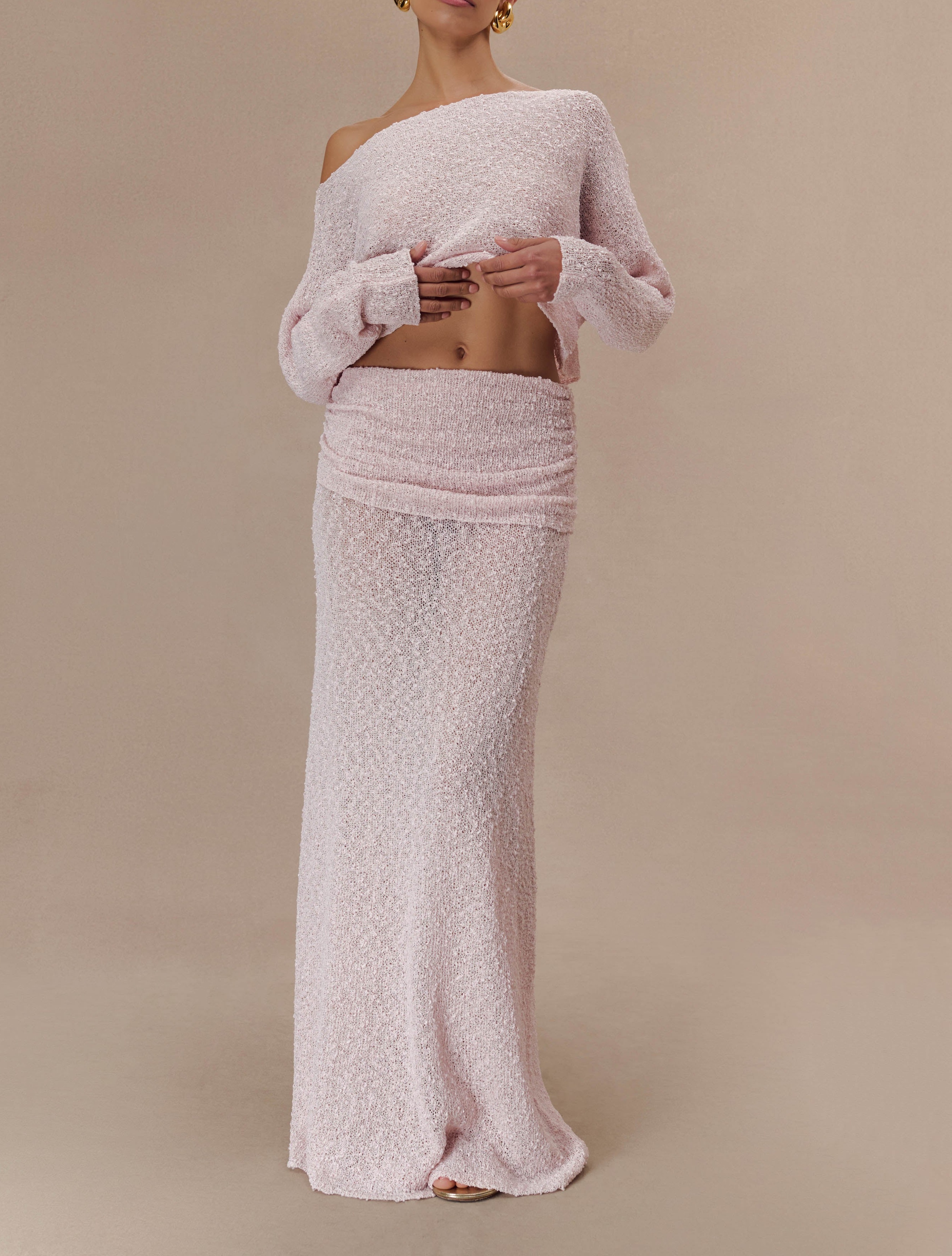 Rose Ruched Knit Maxi Skirt