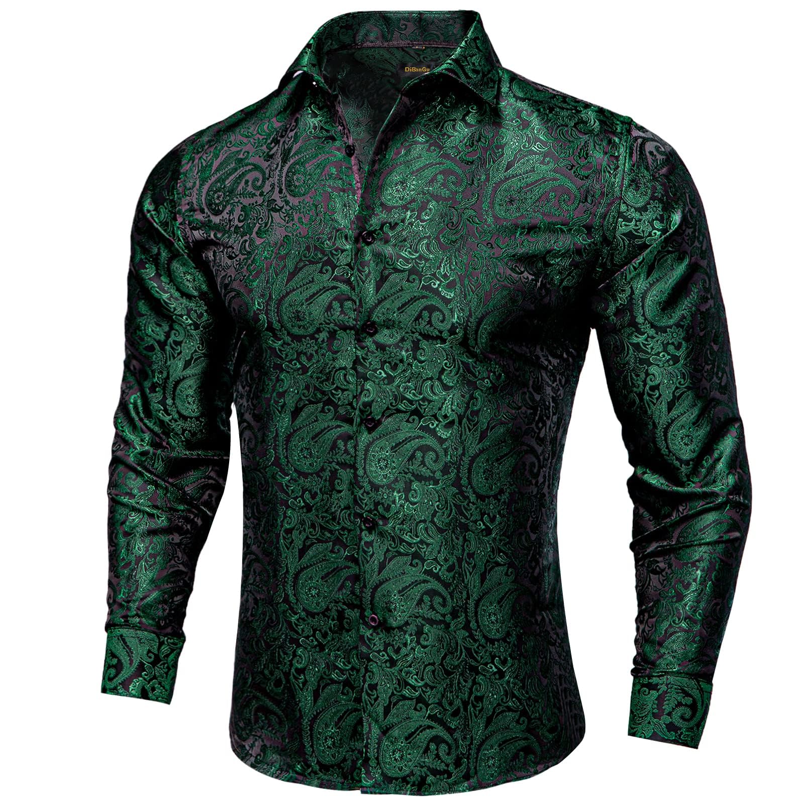 Men's Paisley Dress Shirt Long Sleeve Wrinkle Free Button Down Cowboy Shirts - Emerald Green&paisley