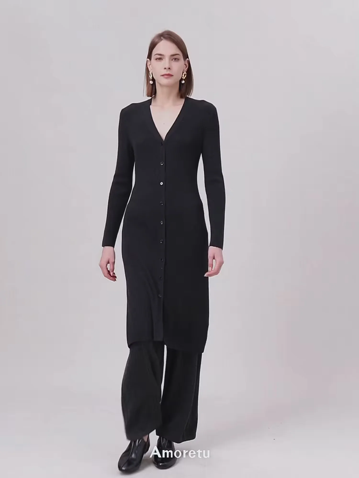 Silk & Wool Long Sleeve Button Down Knit Dress