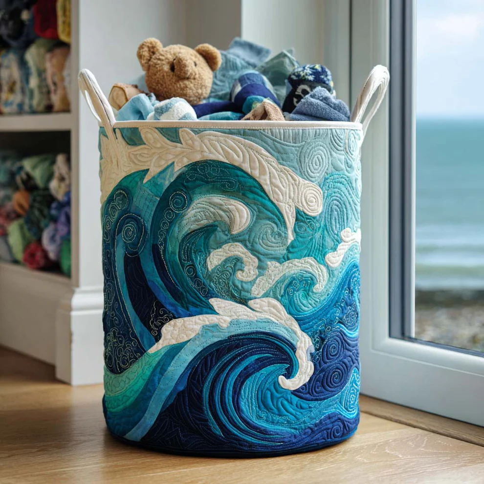 Hot Seller Quilted Laundry Basket | Books   Waves   Cats   Flowers