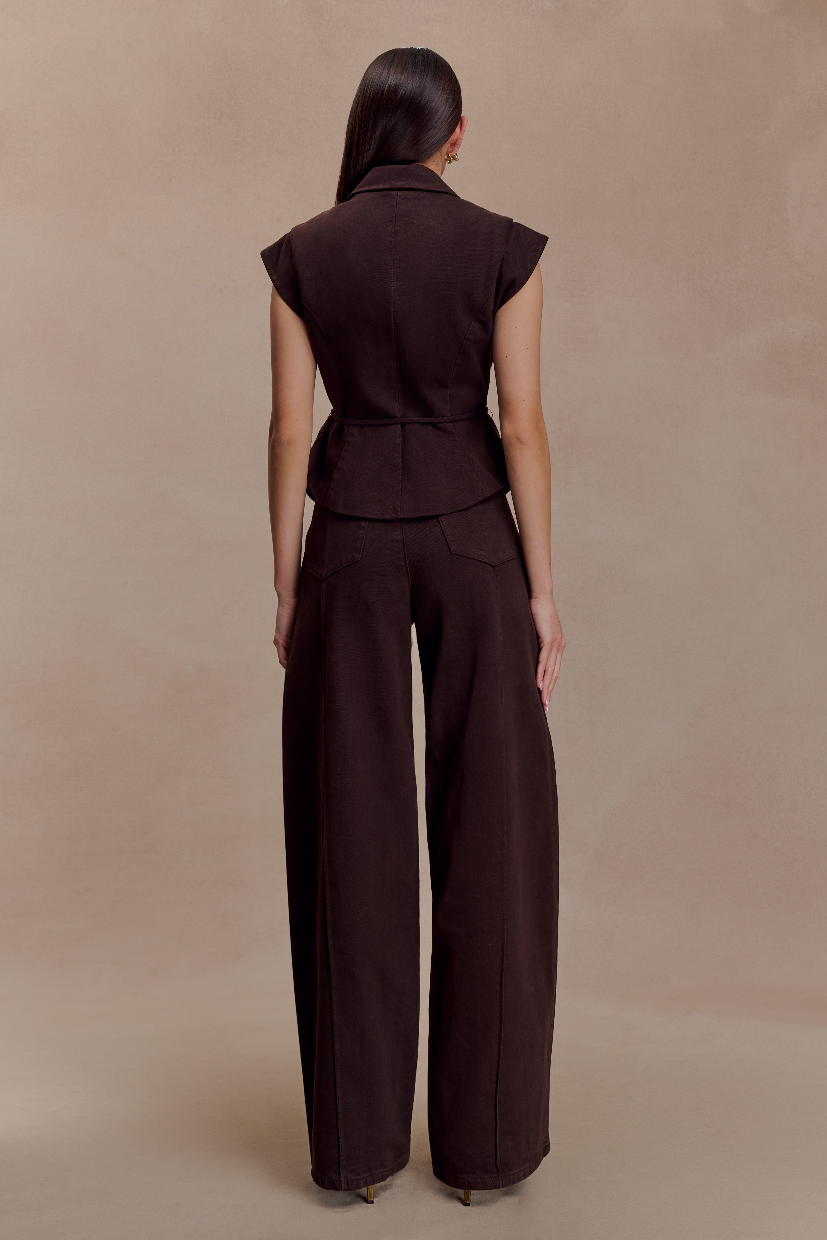 Chocolate Structured Tie Denim Top