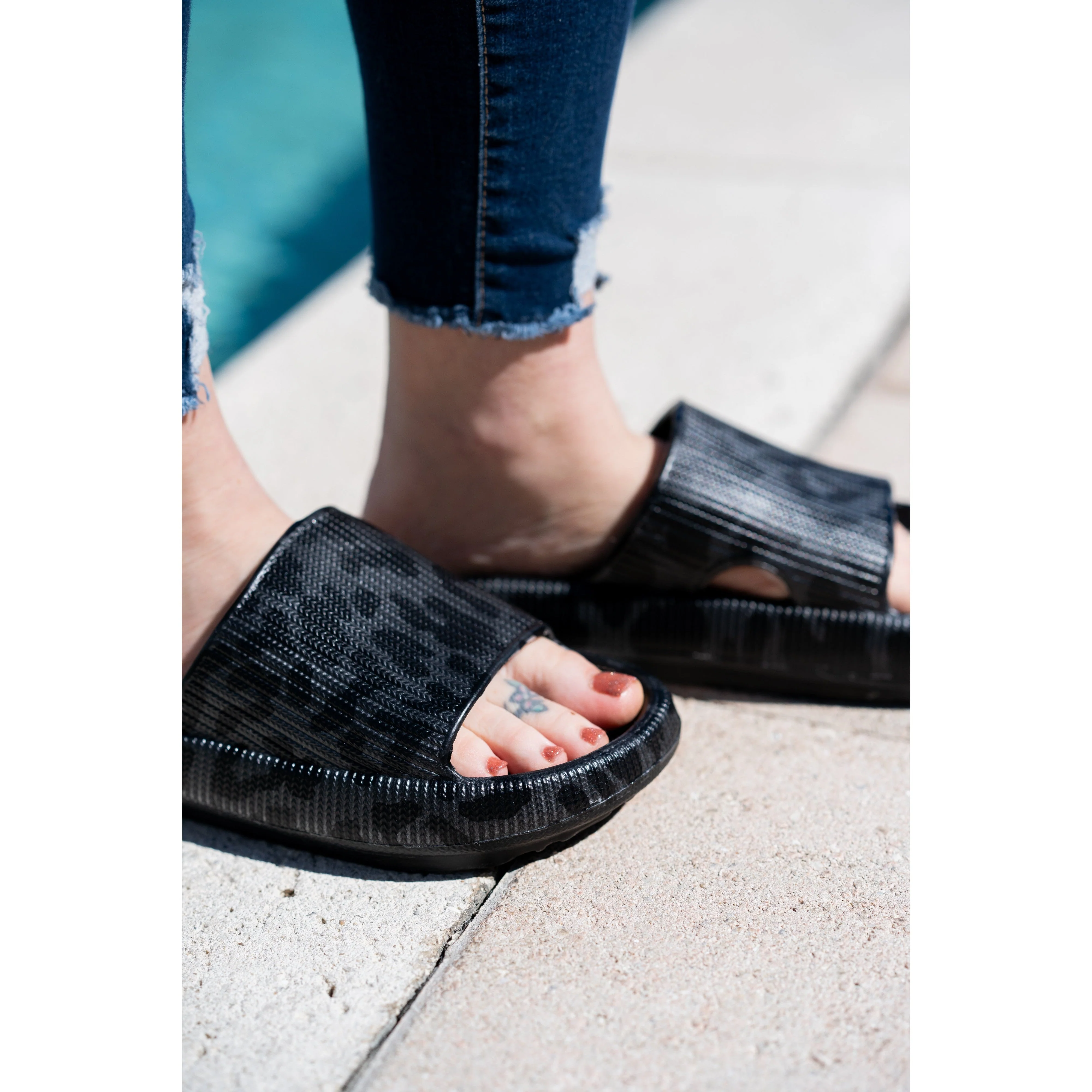 BLACK LEOPARD  Insanely Comfy -Beach or Casual Slides