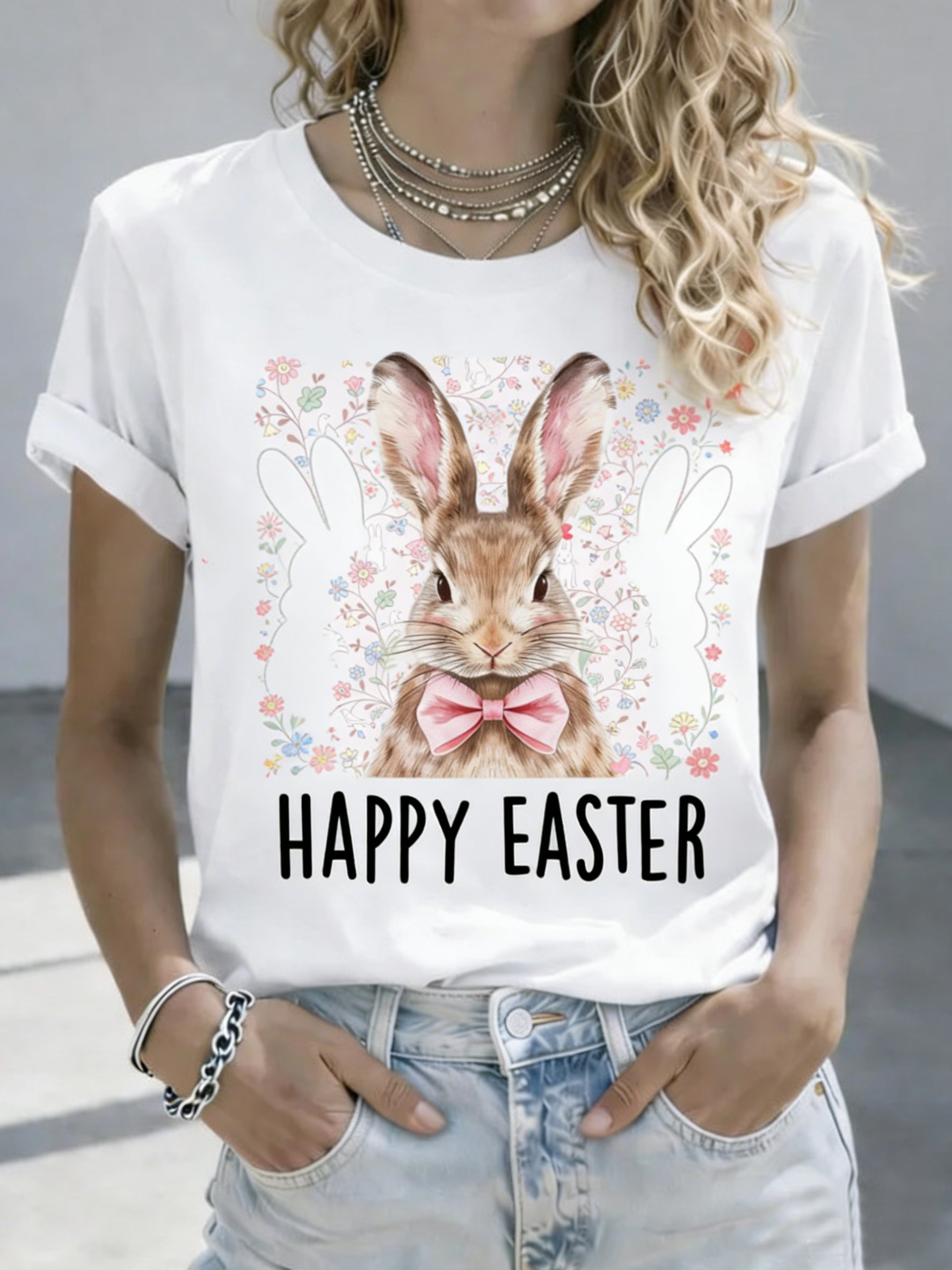 3D Printing Easter Rabbit Crew Neck Short Sleeve Casual T-Shirt
