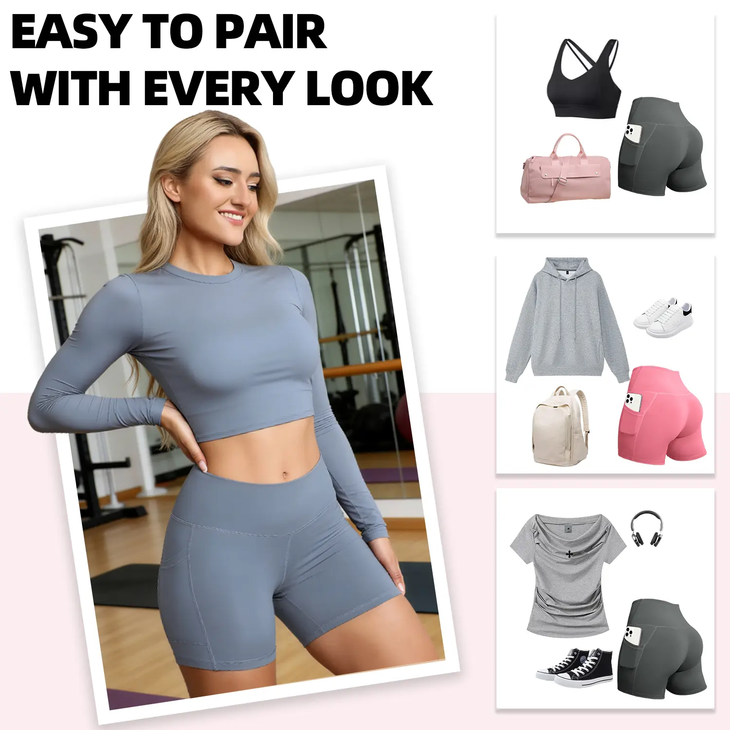 Women’s High-Waist Pocket Biker Shorts Set (4-Pack)