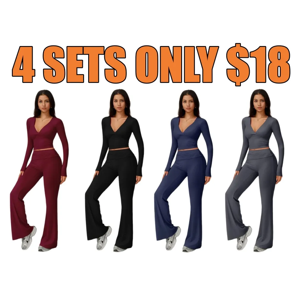 Elegant Casual V-Neck Long Sleeve Basic Two-Piece Outfit Set