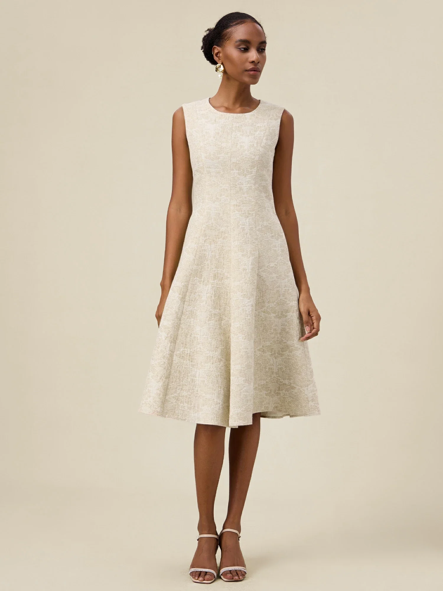 Linen & Cotton Sleeveless Jacquard A-Line Dress