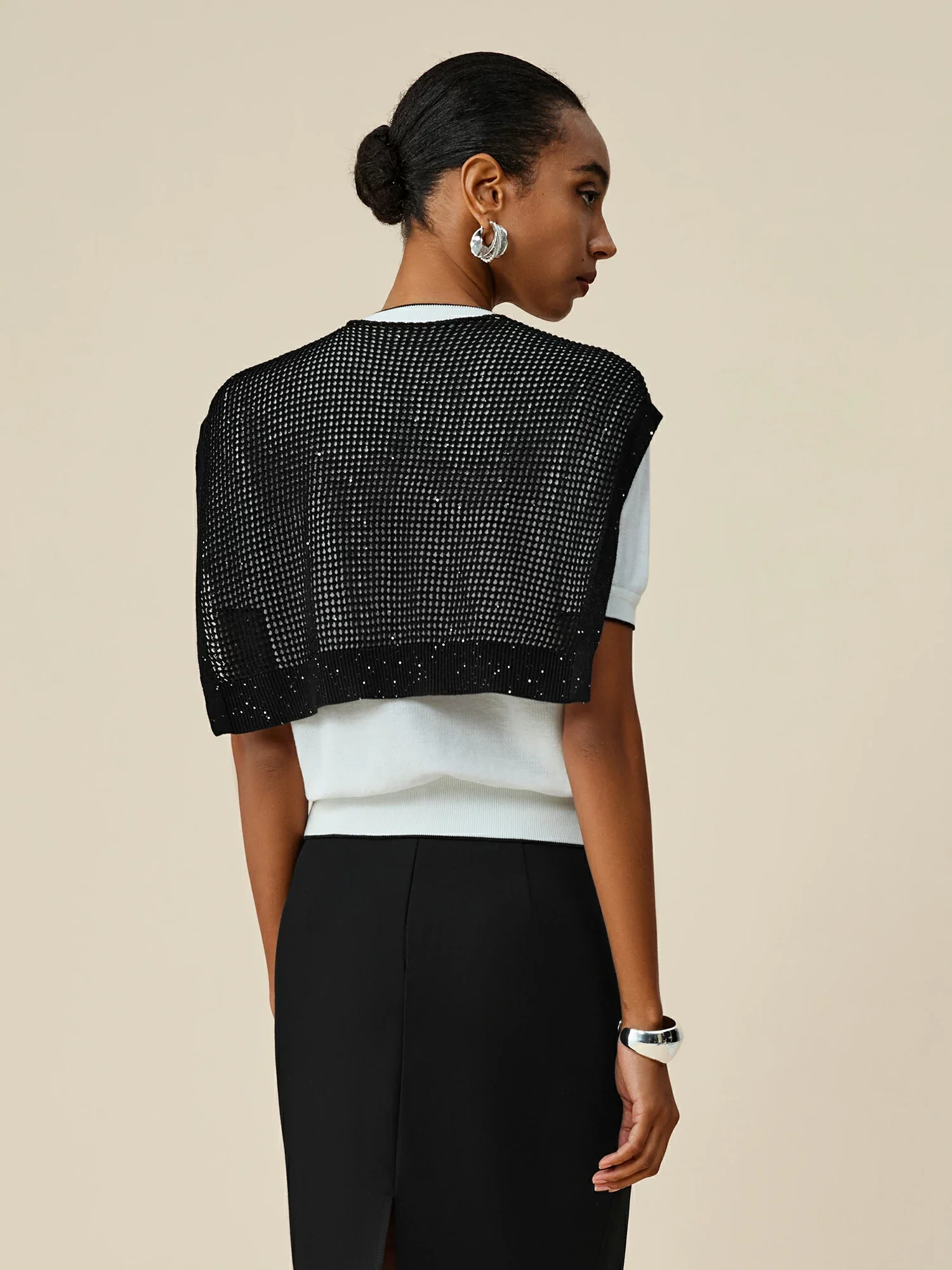 Lyocell & Linen Sequined Knitted Shawl