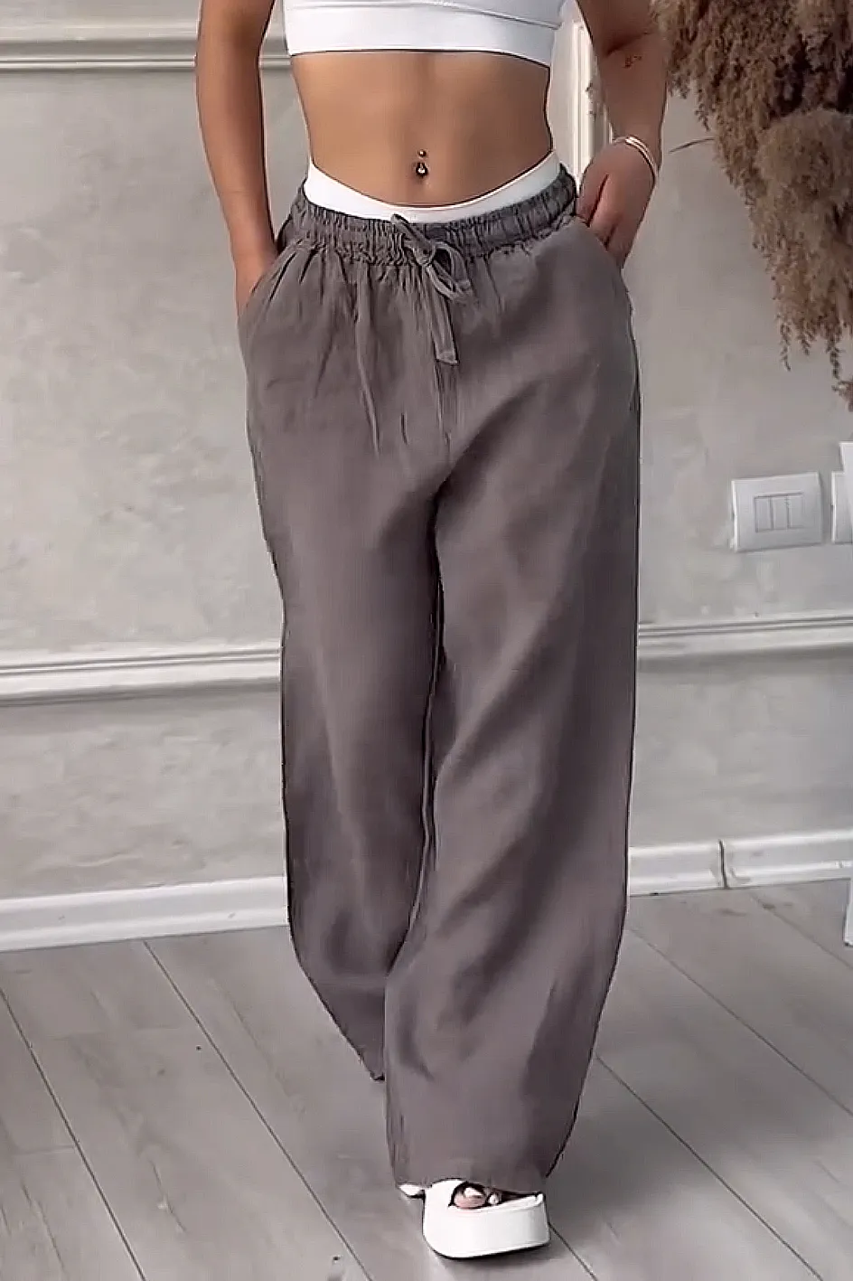 Women'S Solid Color Cotton And Linen Casual Trousers