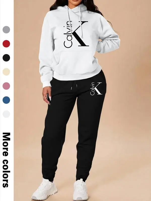 Women's Letter Print Hoodie & Pants Set
