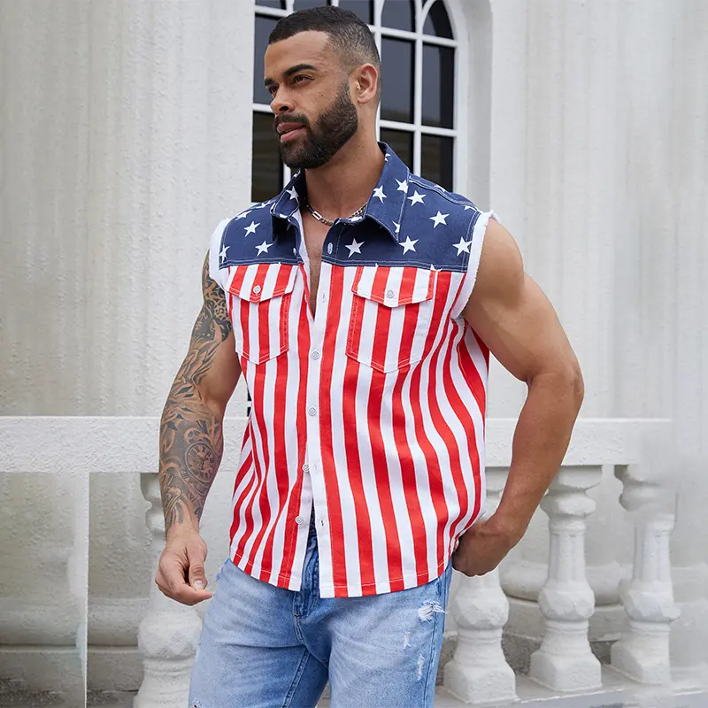 4th of July Men’s American Flag Denim Vest