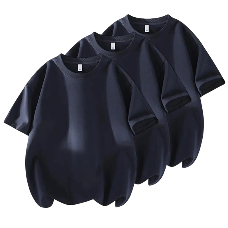 Men's 3PCS 100% cotton Crew Neck T-Shirts Set - Soft Loose Fit Navy Gray Black Tees for Casual Daily Wear