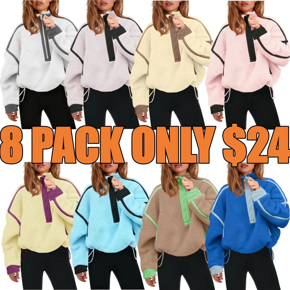 Women Sherpa Fleece Warm Oversized Half Zip Sweater