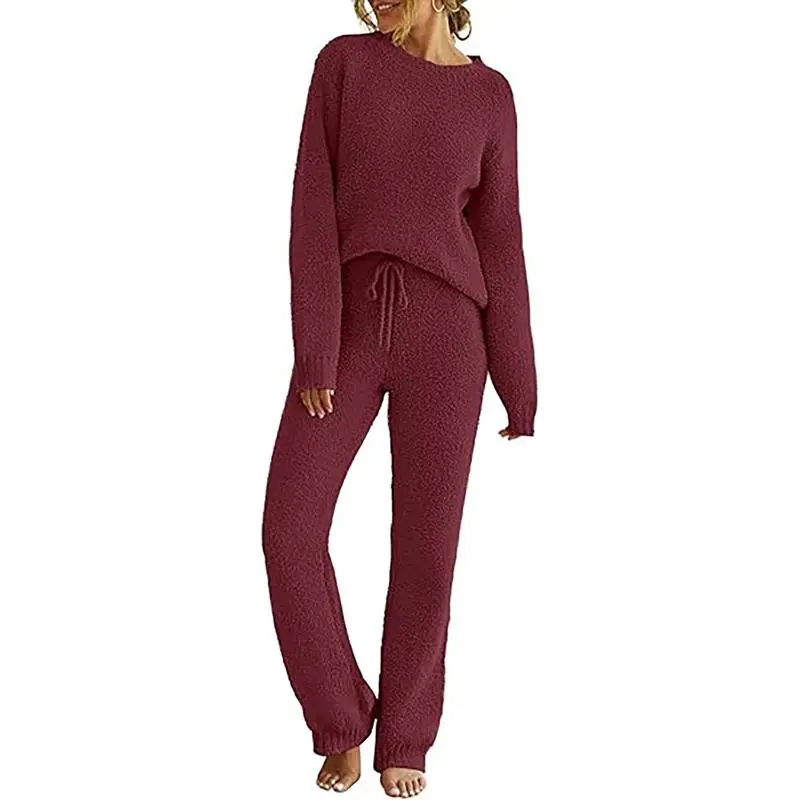 Womens Fuzzy Fleece Long Sleeve 2 Piece