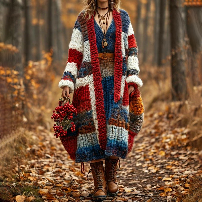 Women's  Patchwork Pattern Print Cardigan 7279