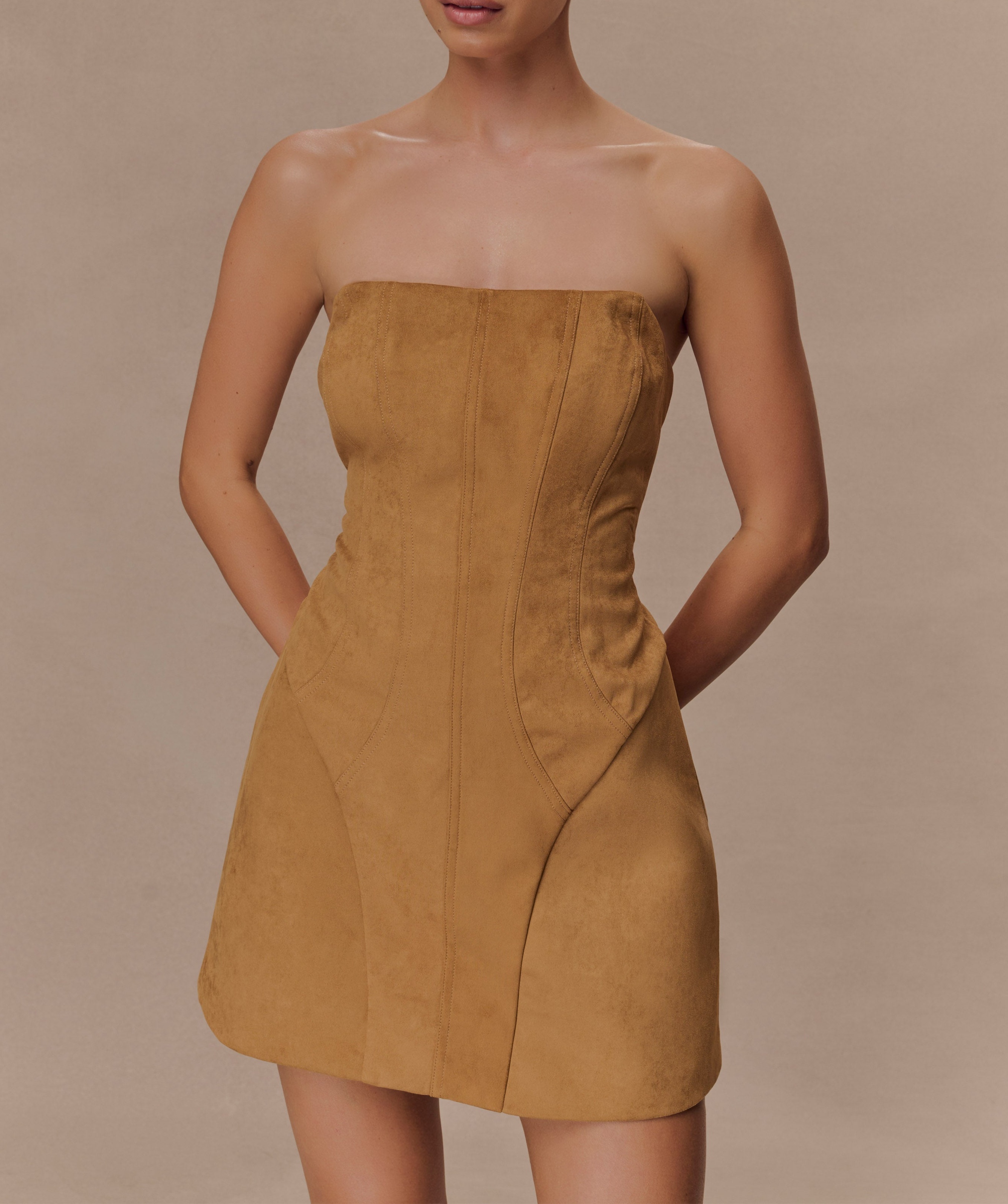 Camel Faux Suede Mini Dress