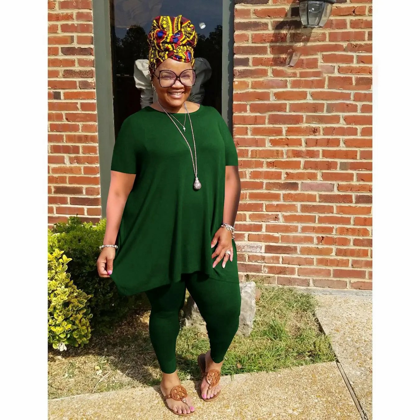 Women Plus Size 2 Piece Outfits Short Sleeve Top and Legging Pant Set Lounge Sets Tracksuit