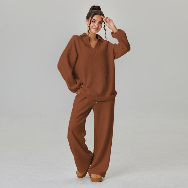 Women’s Slouchy V-Neck Textured Two-Piece Lounge Set