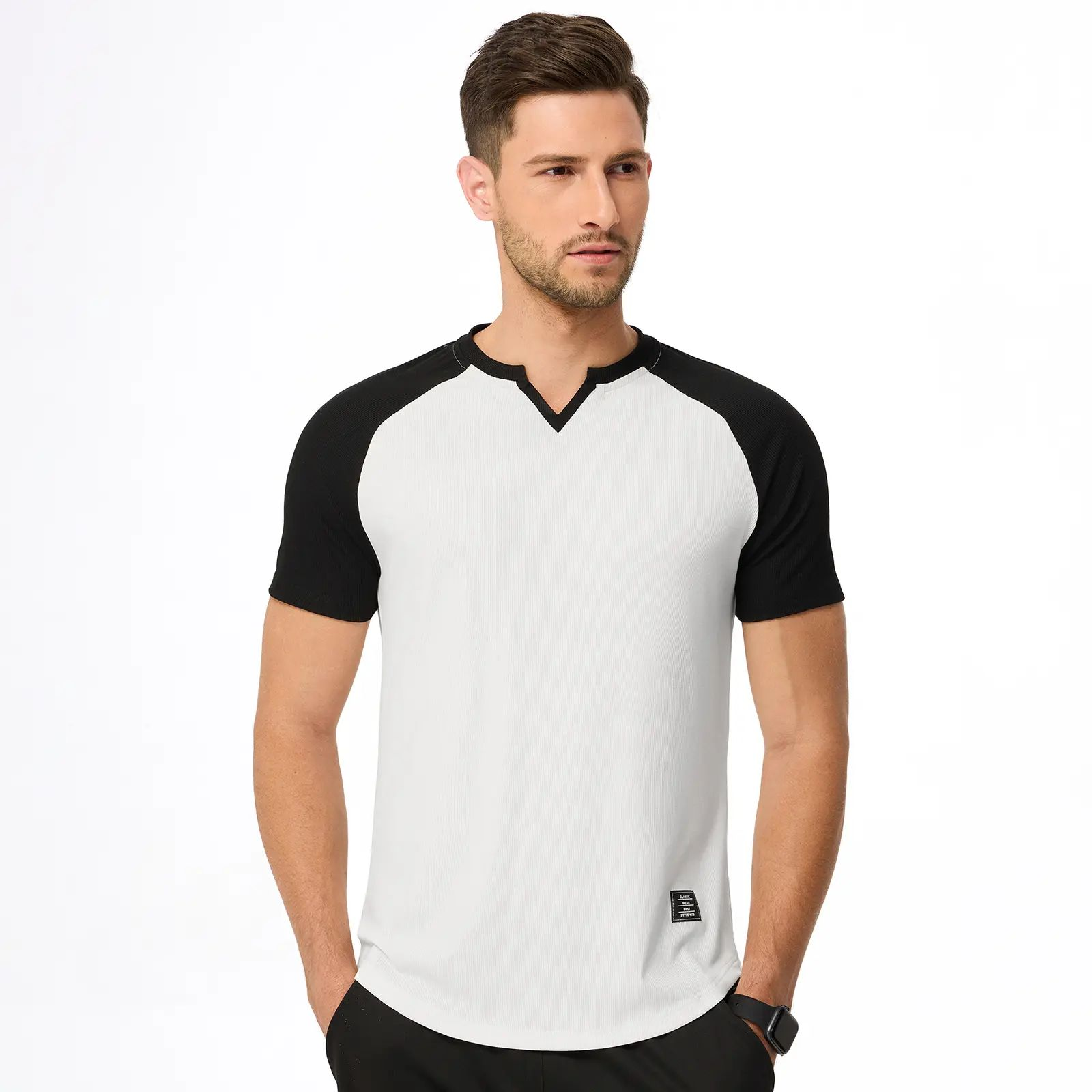 Mens Muscle Slim T Shirt V-Neck Longline Henley Shirt Gym Workout Athletic Tee Shirts, men gifts