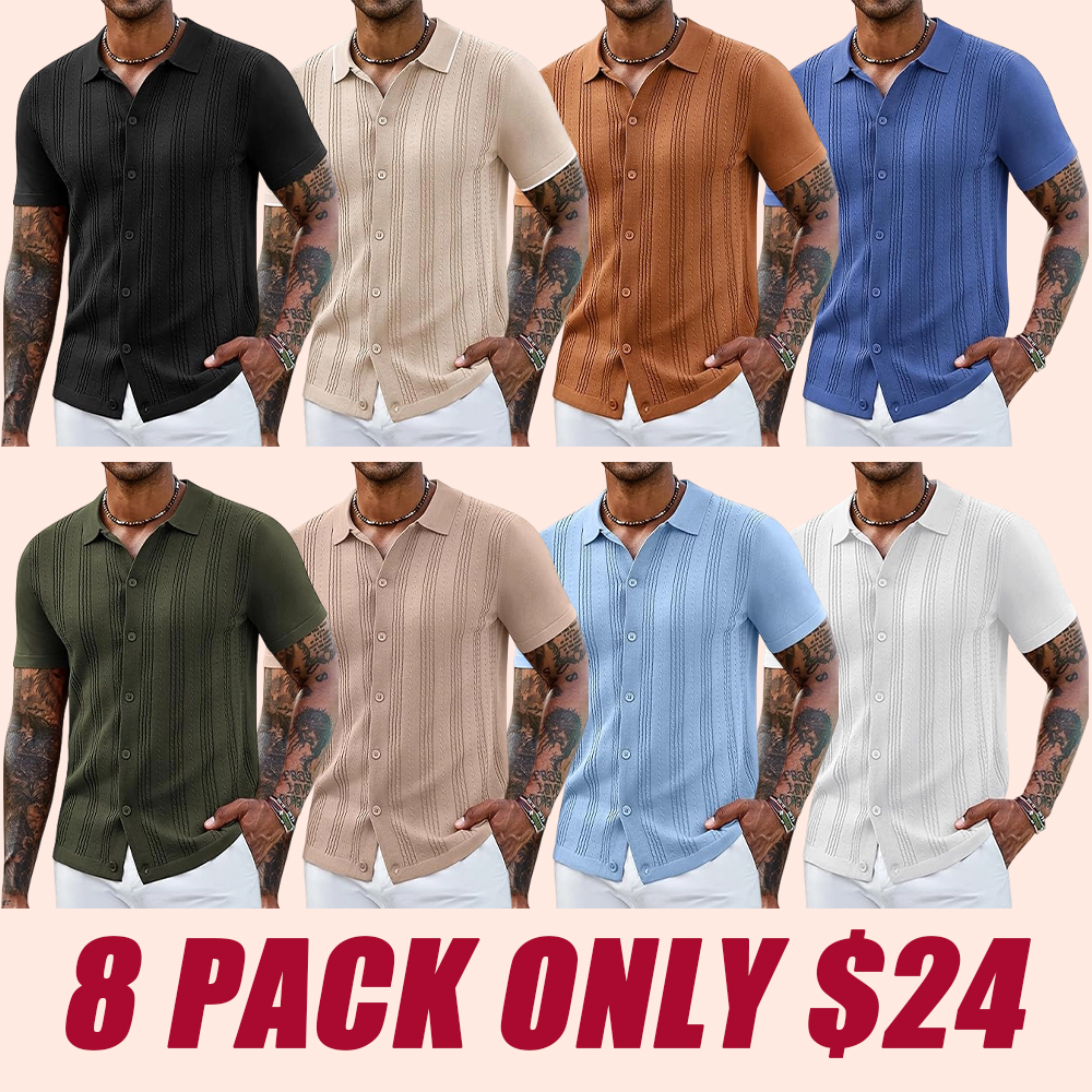 Men's Knit Shirts Short Sleeve Casual Button Down Polo Shirt Summer Beach Vacation Shirts Outfit Top