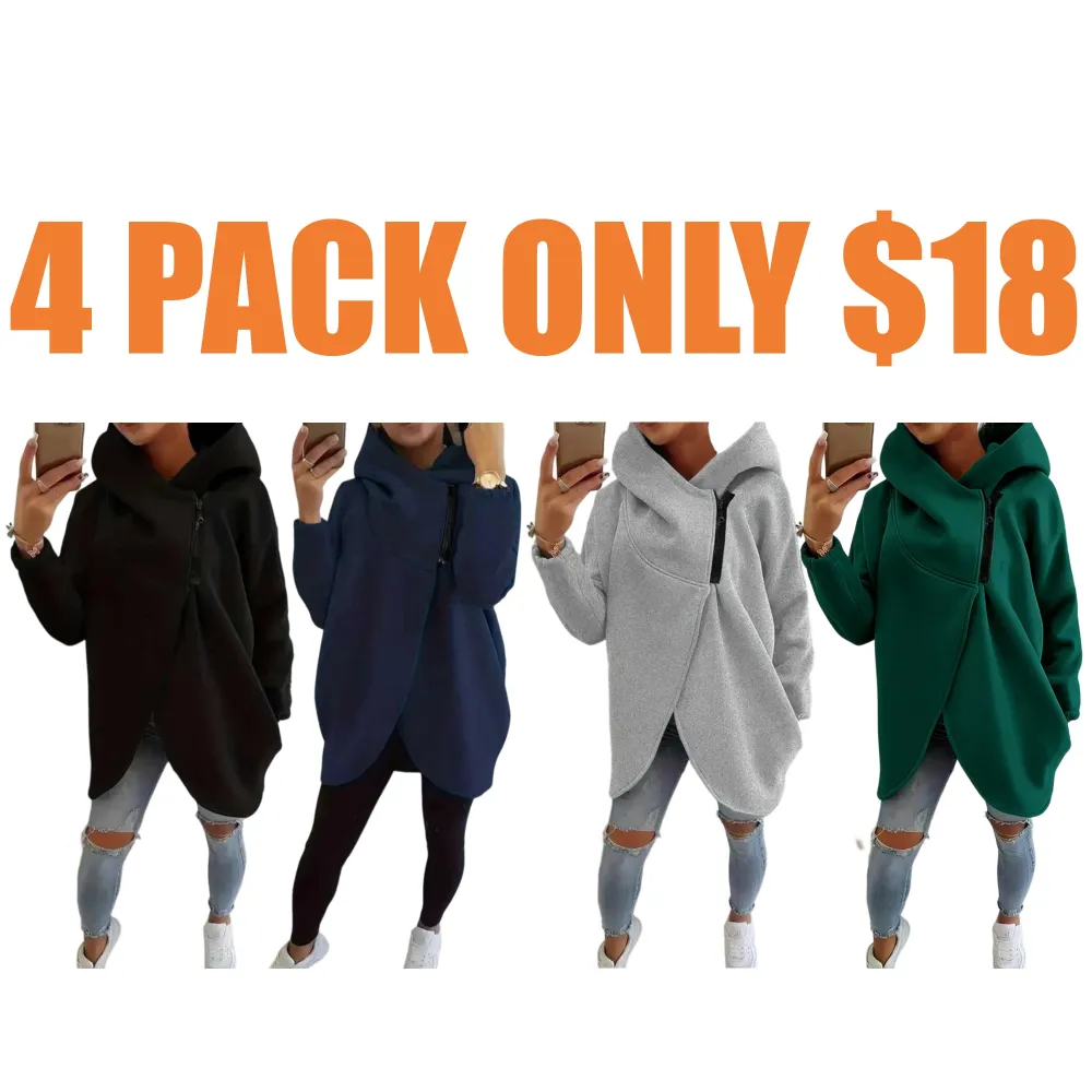 Women's Fleece Hoodie with Stylish Asymmetrical Hemline