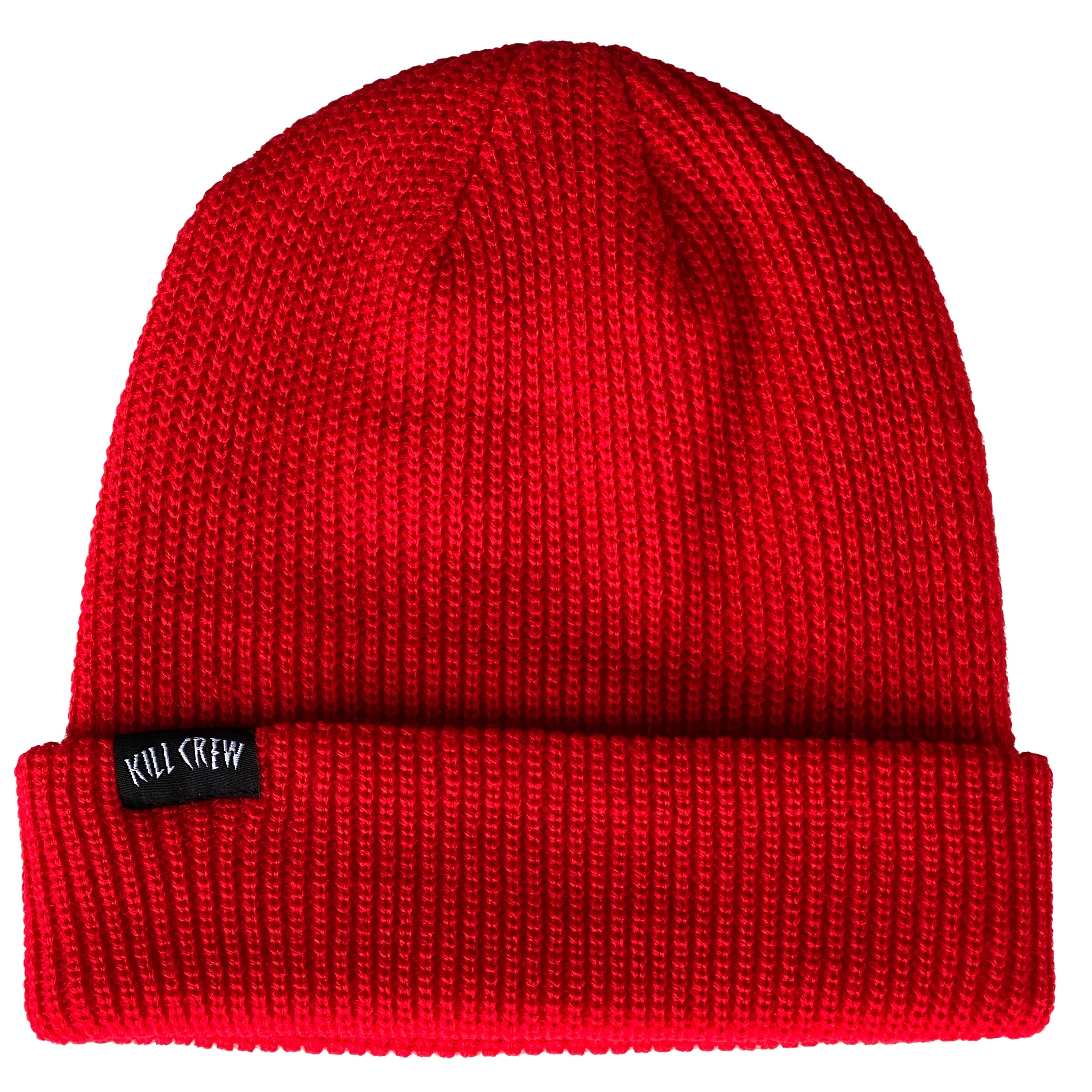 WOVEN PATCH CUFFED BEANIE - RED