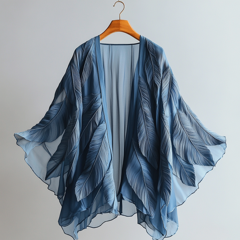 Summer Fun Feather Print Chiffon Cardigan 54ab